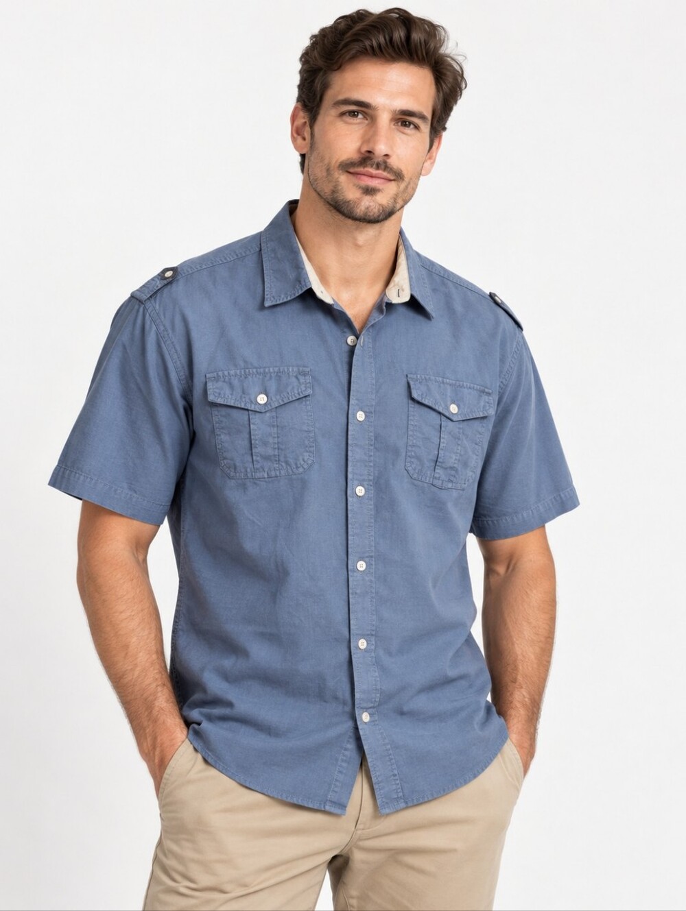 PD & C Stretch Men's Classic Fit Button Down Short Sleeve Shirt